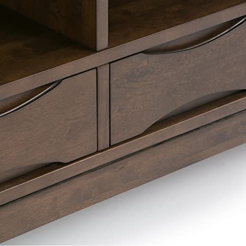 SIMPLIHOME Harper Solid Hardwood Mid Century Modern Cube Storage Bookcase with Drawers Walnut Brown