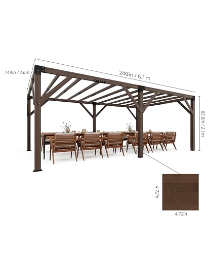 VORTEXTOVE 12x20 FT Wooden Pergola with Retractable Shade Canopy