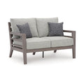 Benzara Karo 55 Inch Outdoor Loveseat Cushioned Seating Gray Brown