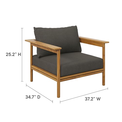 Modway Wren Teak Wood Outdoor Patio Armchair and Ottoman Set Natural Flint Gray