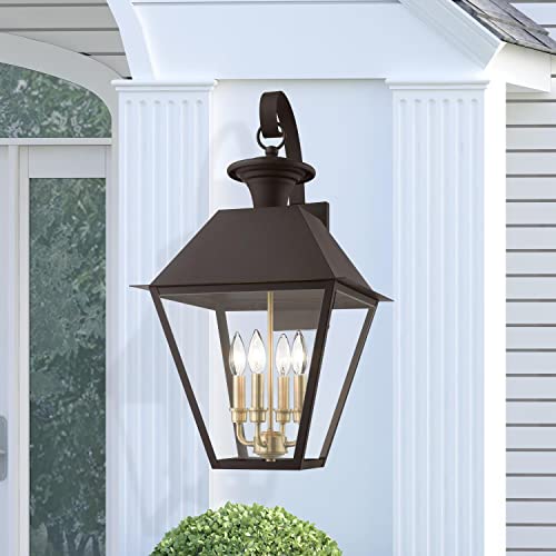 Livex Wentworth 4-Light Extra Large Outdoor Wall Lantern Bronze/Antique Brass