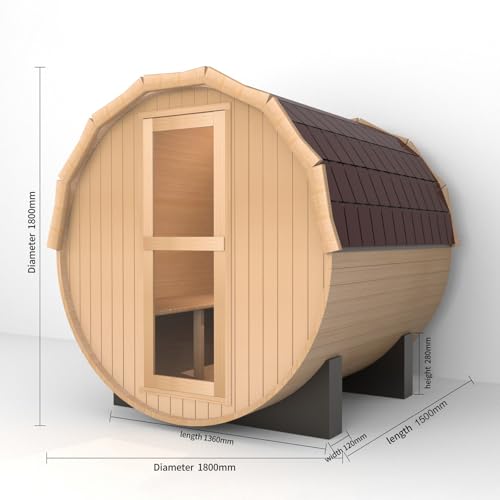 iDOTODO Outdoor Barrel Steam Sauna 2-Person Canadian Hemlock w/Harvia Heater Helmock