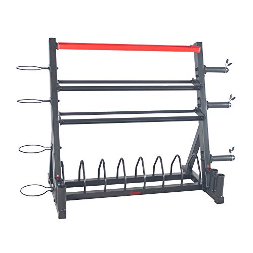 Sunny Health & Fitness All-In-One Weights Storage Rack Stand Black