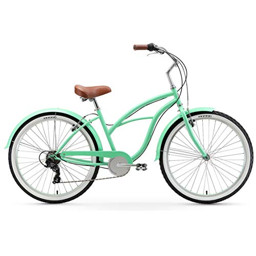 sixthreezero Women's 7-Speed Beach Cruiser Bicycle Serenity Green with Brown Accents