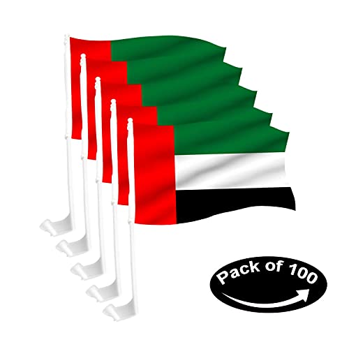 BANNER BUZZ MAKE IT VISIBLE UAE Car Flag Window Clip 18” x 12” Premium Double-Sided Printing Pack of 100