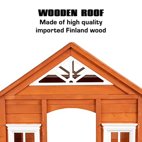 Sportspower Woodbridge Wooden Outdoor Playhouse with Flower Boxes Red