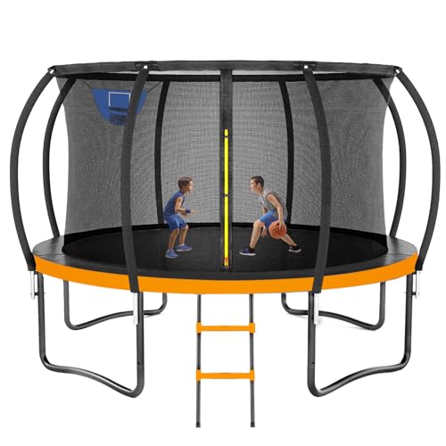 Kiivakii Outdoor Trampoline with Basketball Hoop & Enclosure Net Orange