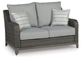 Signature Design by Ashley Outdoor Elite Park Patio Wicker Loveseat with Cushion Grey