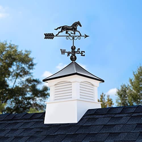 Good Directions 30" Square Coventry Vinyl Cupola with Black Aluminum Roof and Weathervane Vinyl/Black