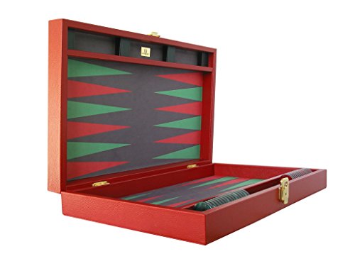 Zaza & Sacci Backgammon Set Genuine Leather Microfiber Surface 20" Red
