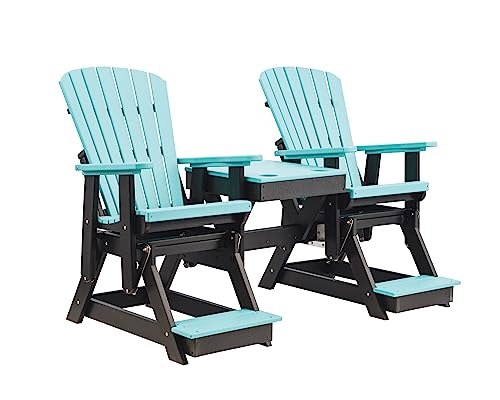 EcOasis Grand Lake Amish Crafted Poly Outdoor Adirondack Double Balcony Glider Aruba Blue on Black