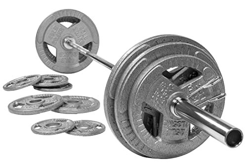 BalanceFrom Signature Fitness Cast Iron Olympic Weight Set with 7FT Barbell 300-Pound Black