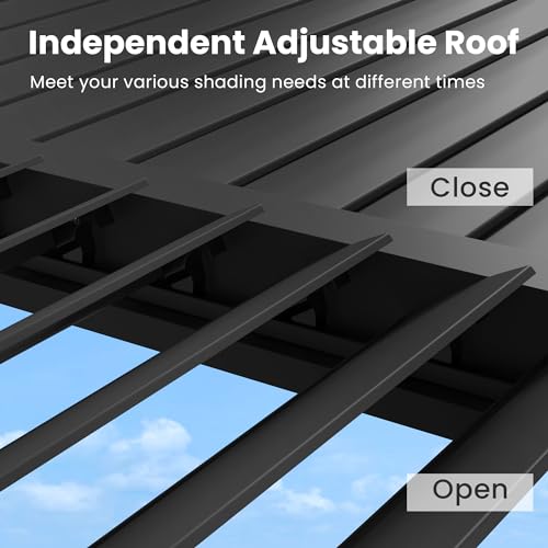 RoyalCraft 12'x16' Adjustable Louvered Pergola Heavy-Duty Aluminum Black