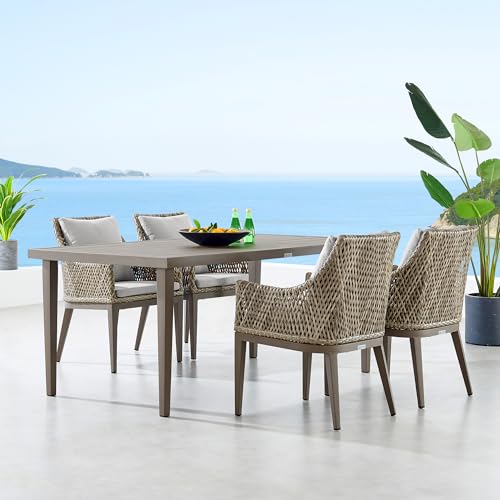 Armen Living Grenada Outdoor Wicker Aluminum Dining Chair Set of 2 Beige