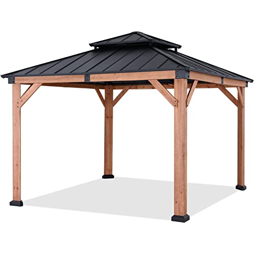 ABCCANOPY Wood Gazebo 11x11 Black - Outdoor Patio Wooden Gazebo with Hardtop Metal Double Roof