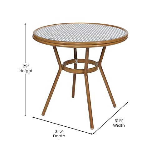 Flash Furniture Bordeaux Indoor/Outdoor Bistro Set - Tempered Glass Top Table with 4 Chairs - Navy & White Rattan/Natural Frame