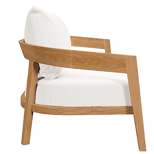 Modway Brisbane Modern Teak Wood Fabric Patio Loveseat Natural White