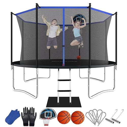 ACWARM HOME Recreational Trampoline with Basketball Hoop Black