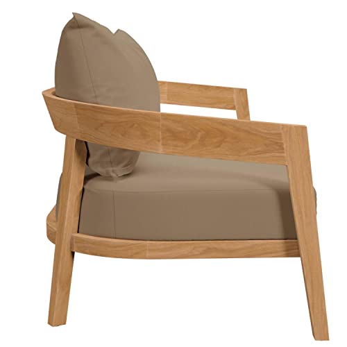 Modway Brisbane Modern Teak Wood/Fabric Patio Loveseat Natural Light Brown