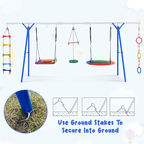 PRODC 5-in-1 Outdoor Toddler Swing Set with Steel Frame