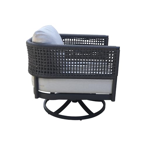 IC INTERNATIONAL CONCEPTS Outdoor Patio Woven Abaca Rope Swivel Dining Chair with Cushion Charcoal