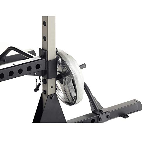 Fitness Reality Squat Rack Power Cage with J-Hooks, Landmine 360° Swivel, Weight Plate Storage Attachment and Power Band Pegs Gray