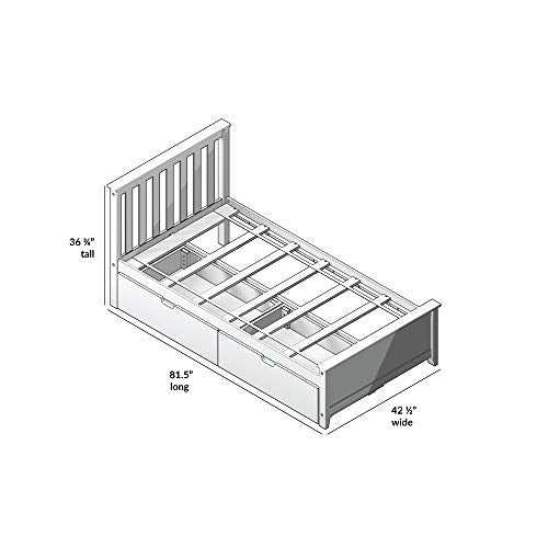 Max & Lily Twin Bed Frame with Headboard & Storage Drawers Grey