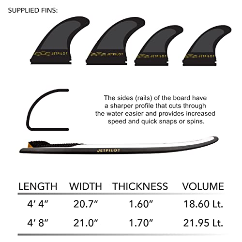 Jet Pilot Freeboard Division Black Flag Wake Surfboard 4ft 4in - EVA Traction Pads Quad (4) Fin, Carbon Fiber Base