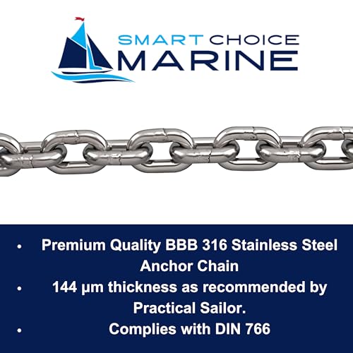 Smart Choice Marine ASI 316 Stainless Steel BBB 1 DIN766 High Test Marine Anchor Chain 5/16" 150 Feet