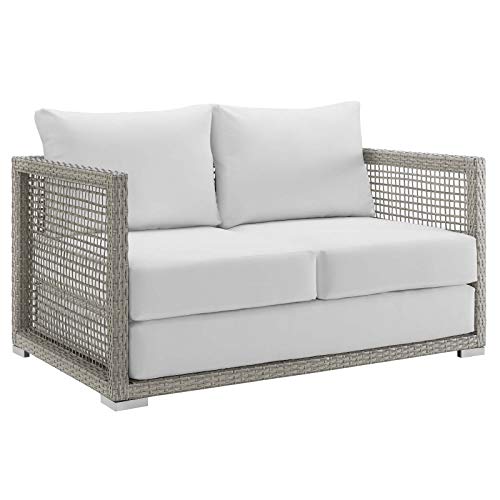 Modway Aura Outdoor Patio Wicker Rattan Sofa Set Gray White