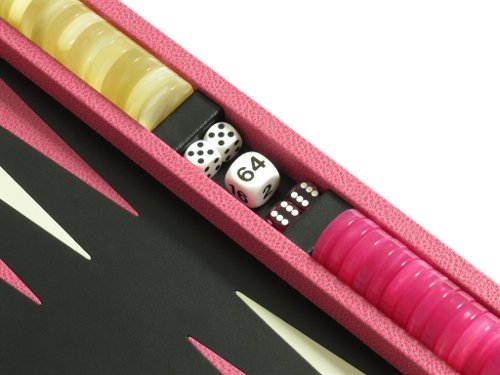 Zaza & Sacci Travel Backgammon Set 15" Leather Case Pink
