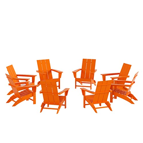 WestinTrends 8-Piece Modern Poly Folding Adirondack Chair Set Orange