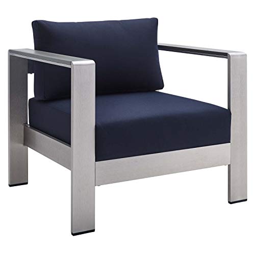 Modway Shore 7 Piece Outdoor Patio Aluminum Sectional Sofa Set Blue
