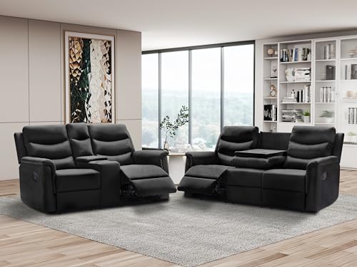 Eafurn 2-Piece Reclining Sectional Sofa Set Black