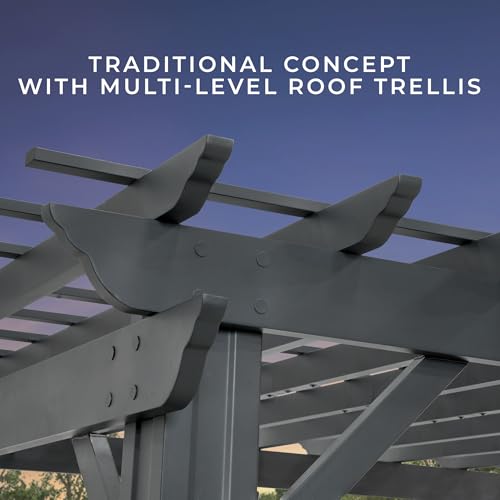 Backyard Discovery Stratford 16' x 12' Galvanized Steel Pergola Kit with Shade Sail Canopy Black