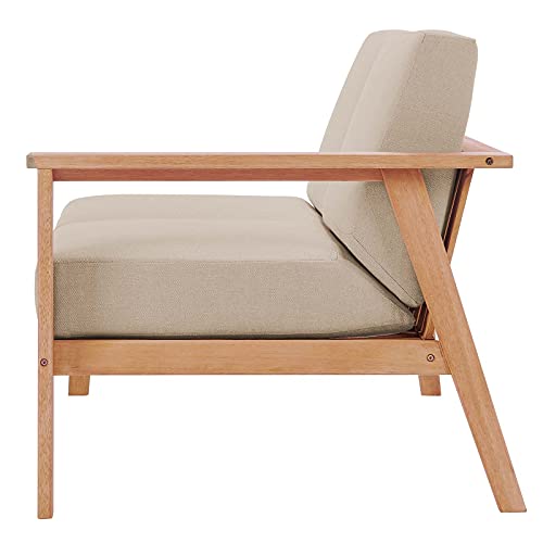 Modway Outdoor Eucalyptus Wood Right-Facing Loveseat Sectional Sofa Natural Taupe