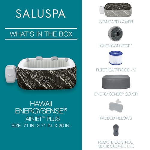 Bestway SaluSpa Hawaii EnergySense Smart Luxe AirJet Inflatable Hot Tub Spa Black Marble