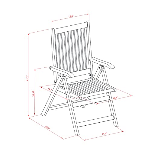 East West Furniture 9 Piece Outdoor Patio Dining Set Rectangle Acacia Wood Table & 8 Folding Adjustable Arm Chairs Natural Oil