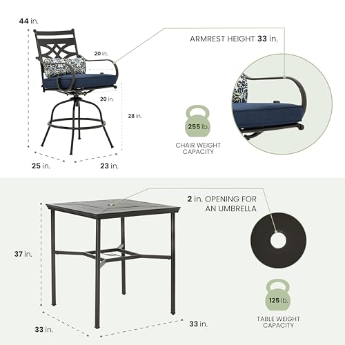 Hanover Montclair 5-Piece Outdoor Dining Set with 4 Swivel Chairs and Square Table Navy