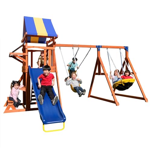 Sportspower Willow Creek Outdoor Kids Wooden Swing Set Multicolor