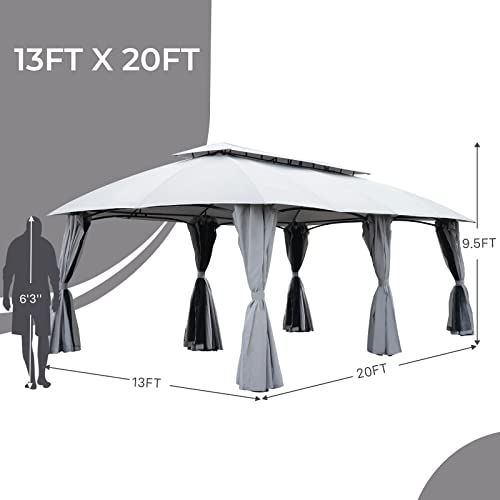 Grand Patio 13'x20' Gray Gazebo with Double Vent Canopy, Privacy Curtains, and Netting