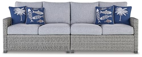 Signature Design by Ashley Naples Beach Casual Outdoor Loveseat Set of 2 with Cushions and Throw Pillows Grey