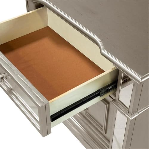 BOWERY HILL Contemporary 2-Drawer Wood Nightstand with Mirrored Accents Silver