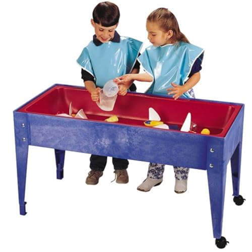 Constructive Playthings Sand and Water Activity Table for Kids Ages 1-3, Blue/Red