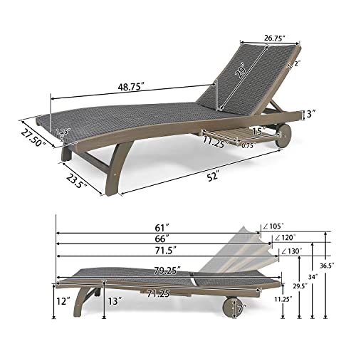 Christopher Knight Home Banzai Outdoor Wicker and Wood Chaise Lounge with Pull-Out Tray Grey