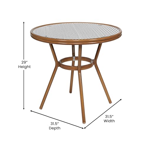 EMMA + OLIVER Colmar Indoor/Outdoor Bistro Set Black & White Rattan/Natural Frame