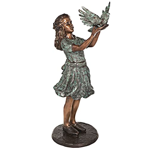 Design Toscano Destiny and The Dove of Peace Little Girl Cast Bronze Garden Statue Green