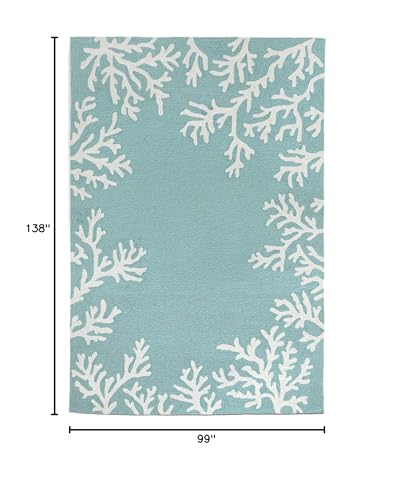 Liora Manne Capri Coastal Coral Border Aqua Indoor/Outdoor Rug 8'3" x 11'6" Coral Border Aqua