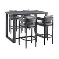 Armen Living Menorca Outdoor Patio 5-Piece Bar Table Set Aluminum Dark Grey