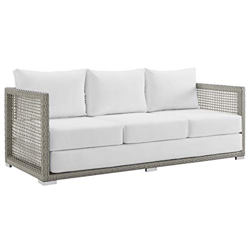 Modway Aura Outdoor Patio Wicker Rattan Sofa Set Gray White